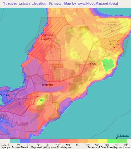 Ypaopao Estates,Guam Elevation Map