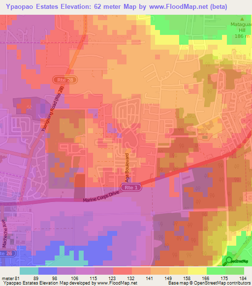 Ypaopao Estates,Guam Elevation Map