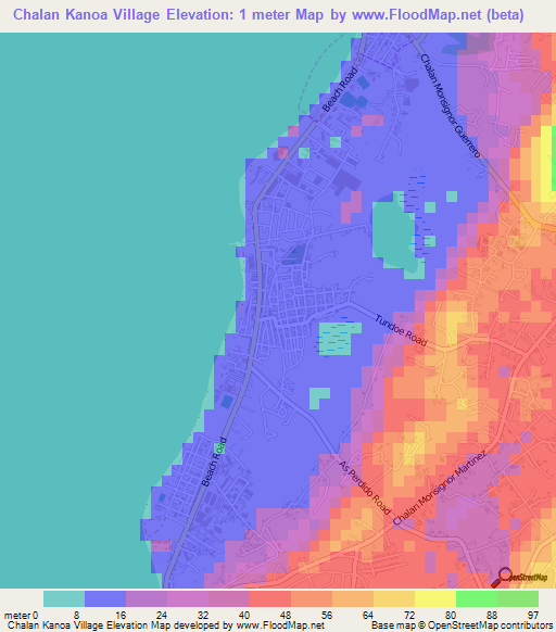 Chalan Kanoa Village,Northern Mariana Islands Elevation Map