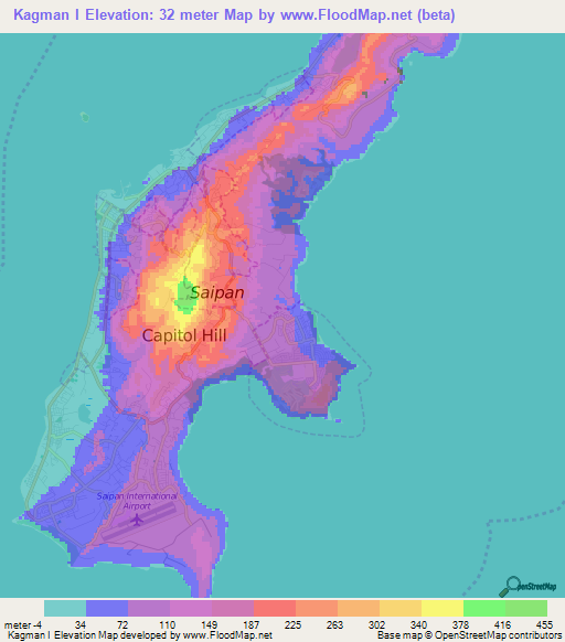 Kagman I,Northern Mariana Islands Elevation Map