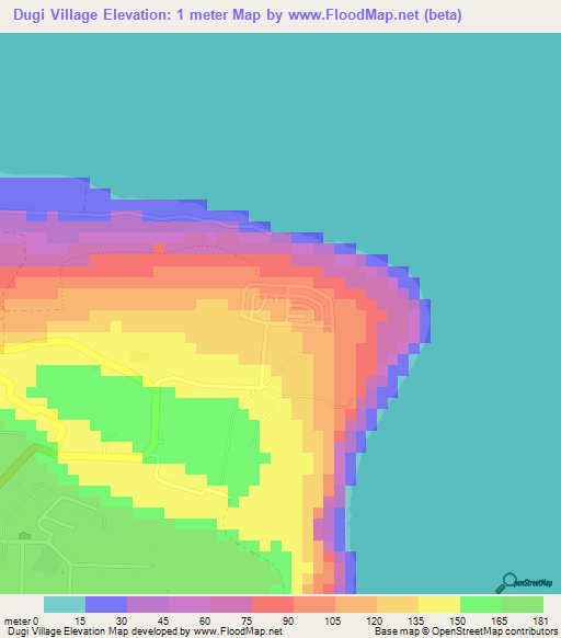 Dugi Village,Northern Mariana Islands Elevation Map