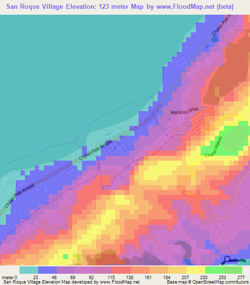 San Roque Village,Northern Mariana Islands Elevation Map