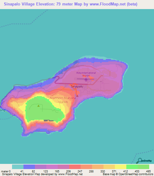 Sinapalo Village,Northern Mariana Islands Elevation Map