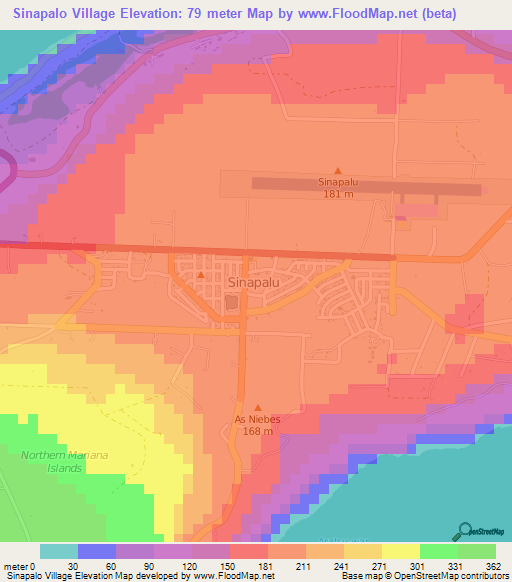 Sinapalo Village,Northern Mariana Islands Elevation Map