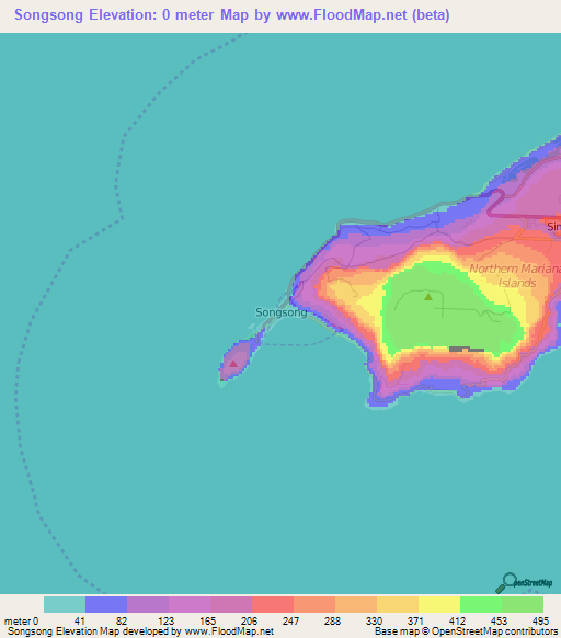 Songsong,Northern Mariana Islands Elevation Map