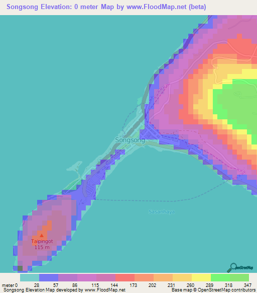 Songsong,Northern Mariana Islands Elevation Map