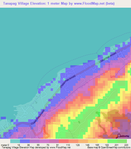 Tanapag Village,Northern Mariana Islands Elevation Map