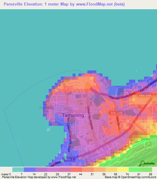 Perezville,Guam Elevation Map