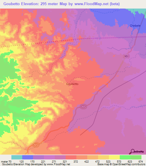 Goubetto,Djibouti Elevation Map