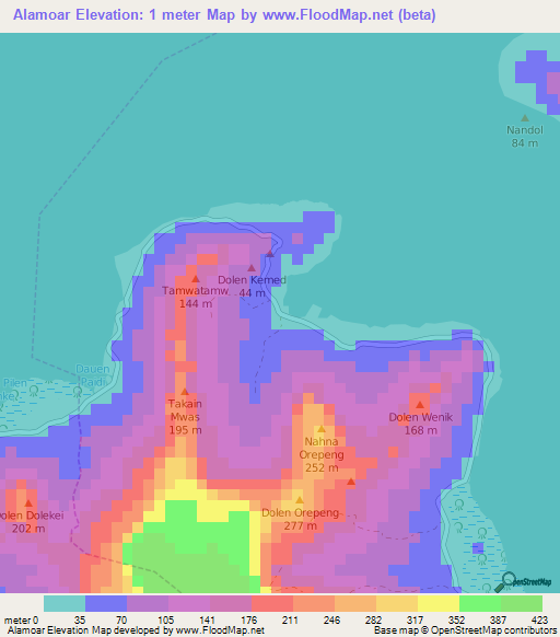 Alamoar,Micronesia Elevation Map