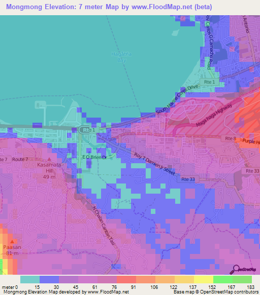 Mongmong,Guam Elevation Map