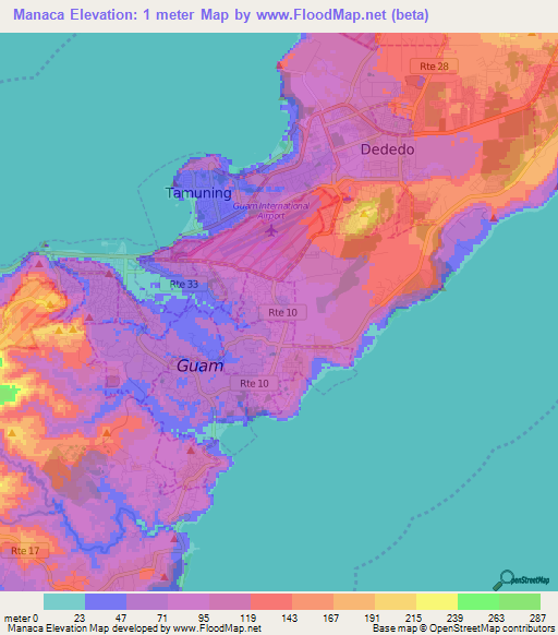 Manaca,Guam Elevation Map