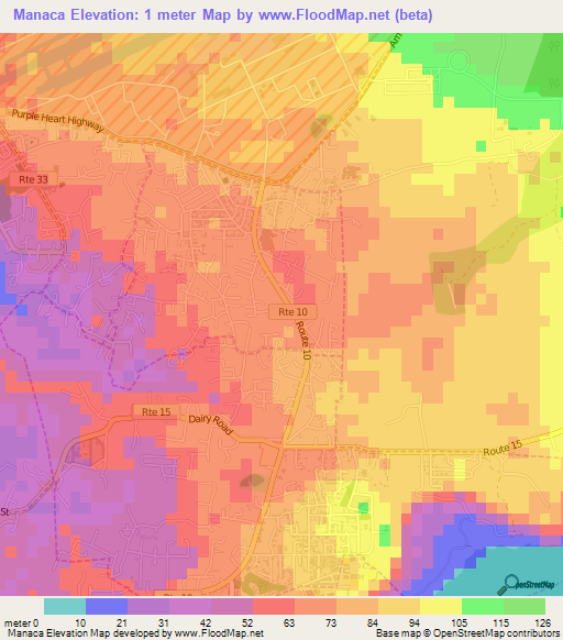 Manaca,Guam Elevation Map