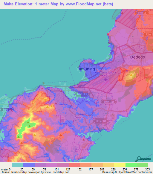 Maite,Guam Elevation Map