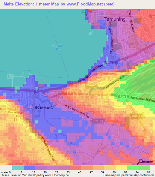 Maite,Guam Elevation Map