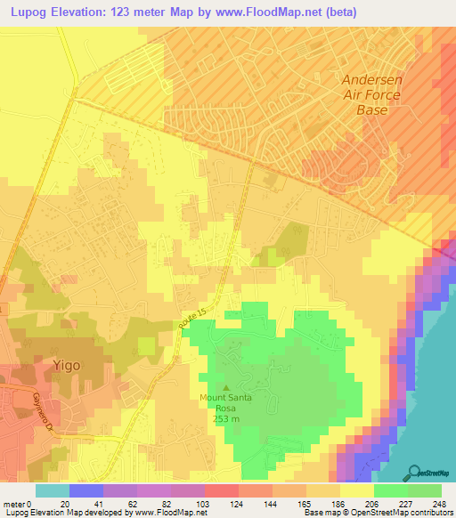Lupog,Guam Elevation Map