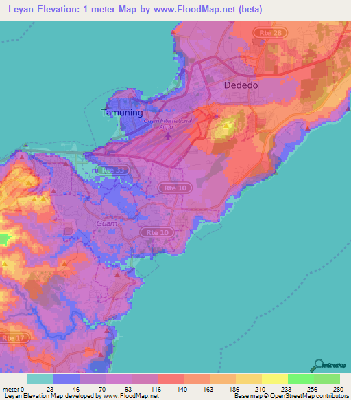 Leyan,Guam Elevation Map