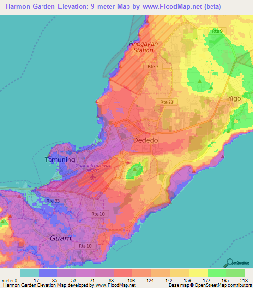 Harmon Garden,Guam Elevation Map