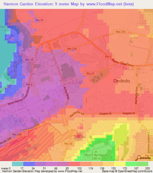 Harmon Garden,Guam Elevation Map