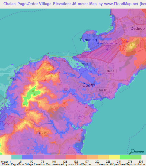 Chalan Pago-Ordot Village,Guam Elevation Map