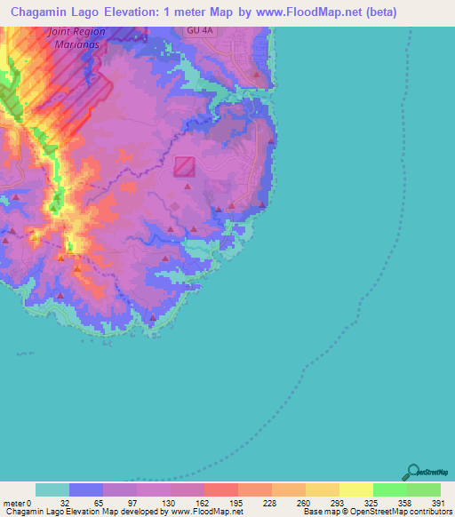 Chagamin Lago,Guam Elevation Map