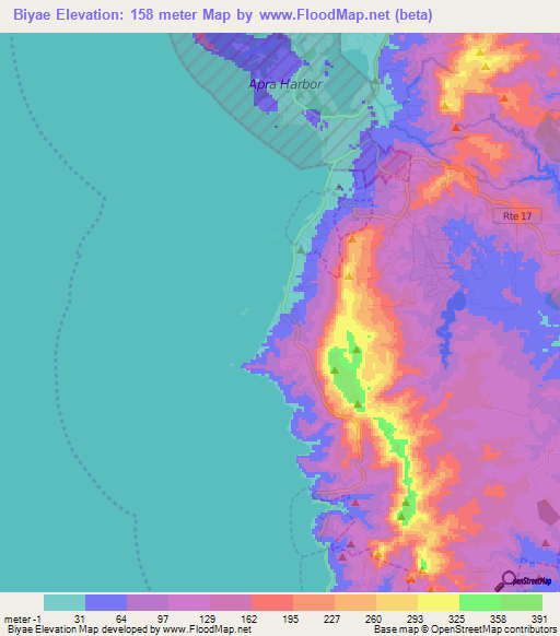 Biyae,Guam Elevation Map