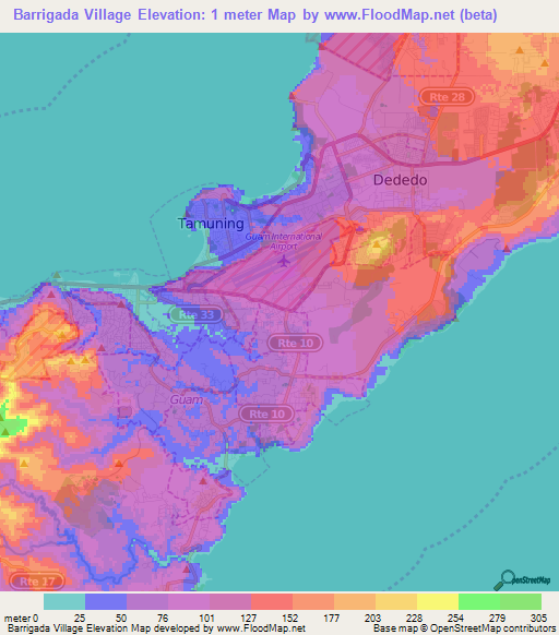 Barrigada Village,Guam Elevation Map