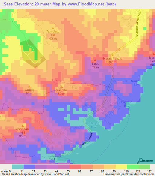 Sese,Guam Elevation Map