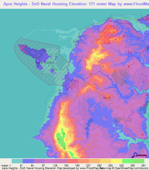 Apra Heights - DoD Naval Housing,Guam Elevation Map
