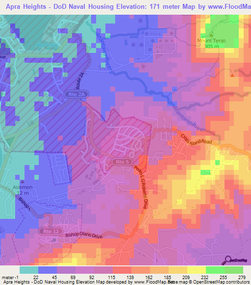 Apra Heights - DoD Naval Housing,Guam Elevation Map
