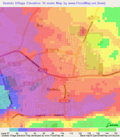 Dededo Village,Guam Elevation Map