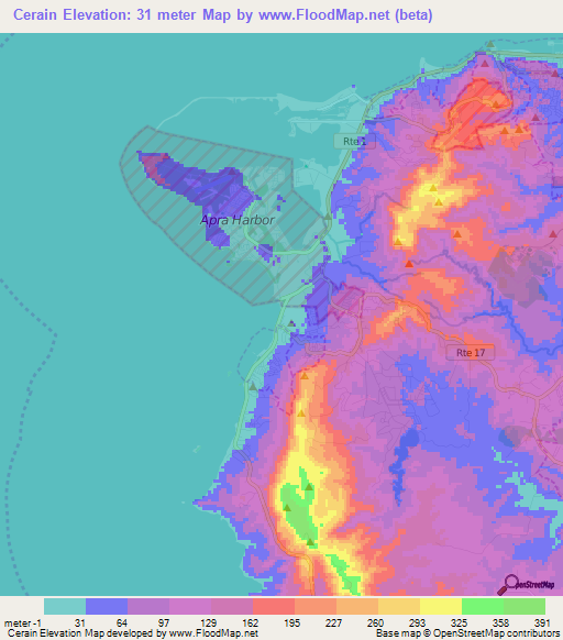Cerain,Guam Elevation Map