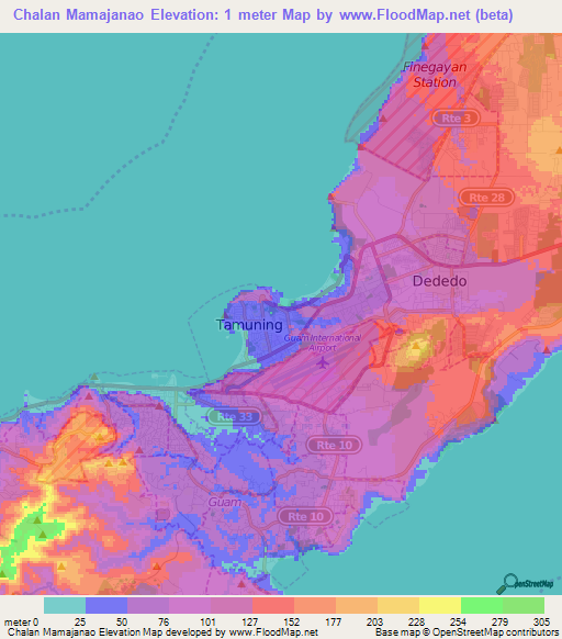 Chalan Mamajanao,Guam Elevation Map