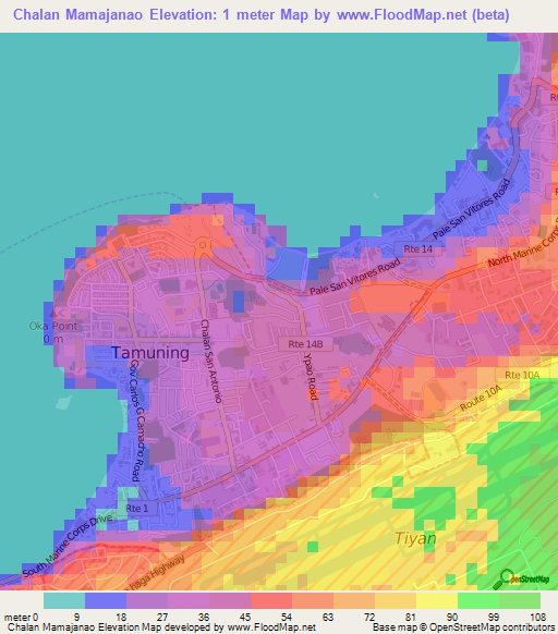 Chalan Mamajanao,Guam Elevation Map