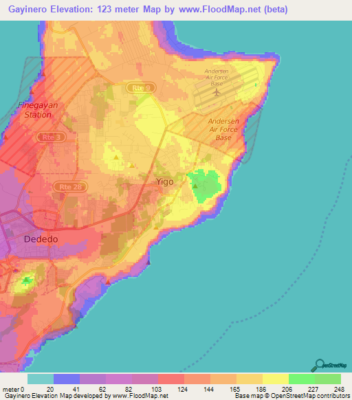Gayinero,Guam Elevation Map