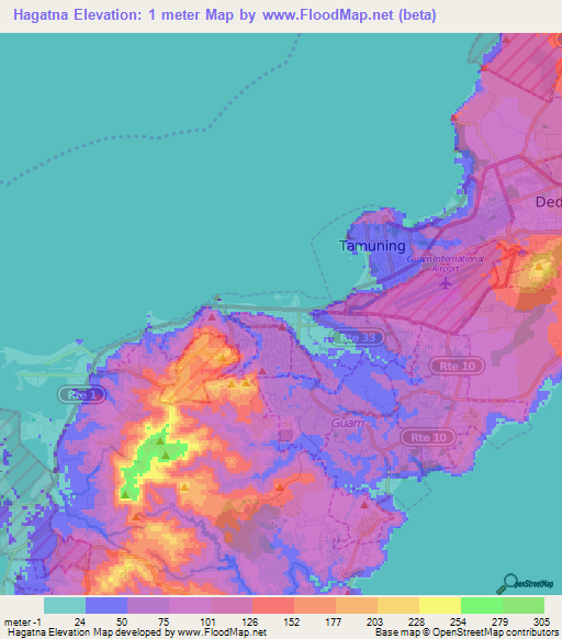 Hagatna,Guam Elevation Map
