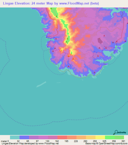 Lingae,Guam Elevation Map