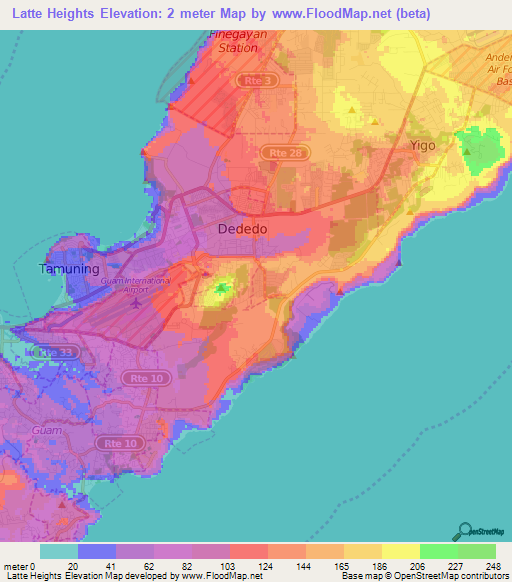 Latte Heights,Guam Elevation Map