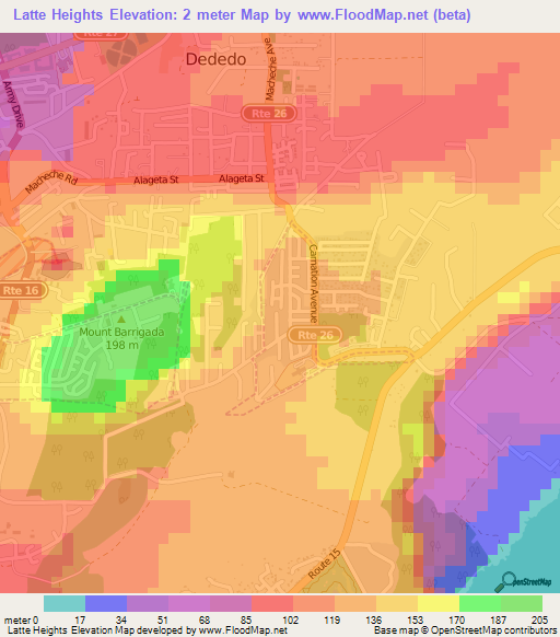 Latte Heights,Guam Elevation Map