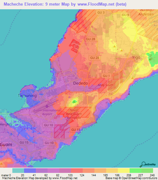 Macheche,Guam Elevation Map