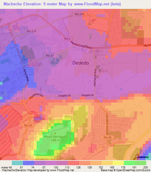 Macheche,Guam Elevation Map