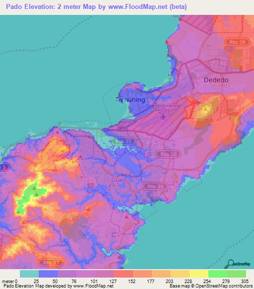 Pado,Guam Elevation Map