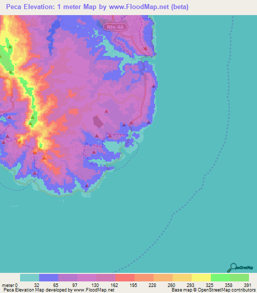 Peca,Guam Elevation Map