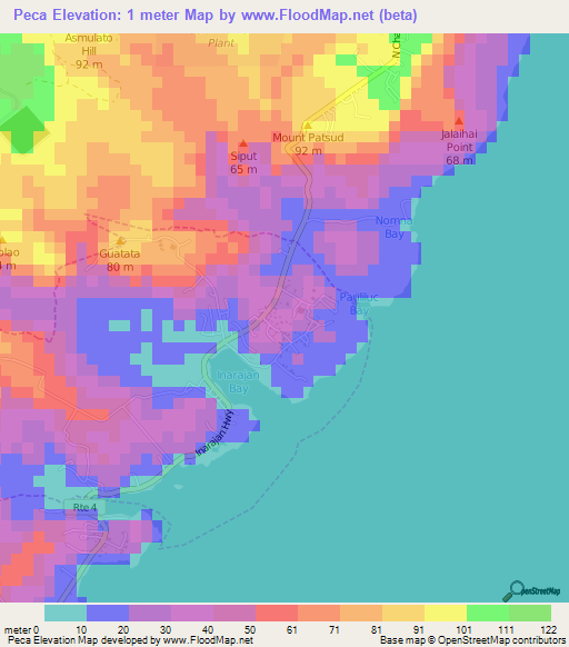 Peca,Guam Elevation Map