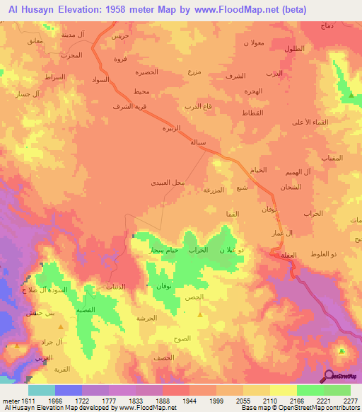 Al Husayn,Yemen Elevation Map