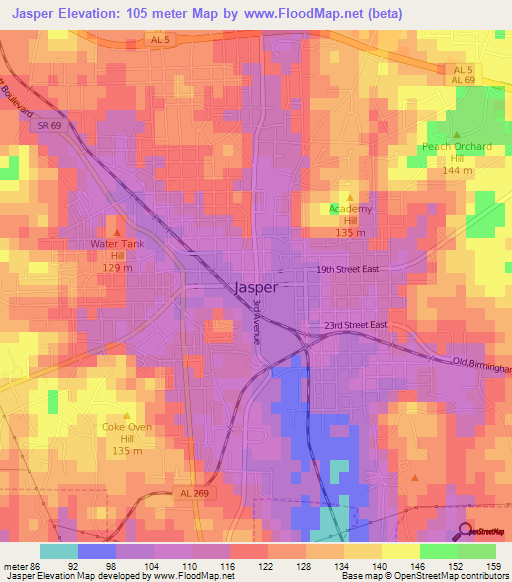 Jasper,US Elevation Map