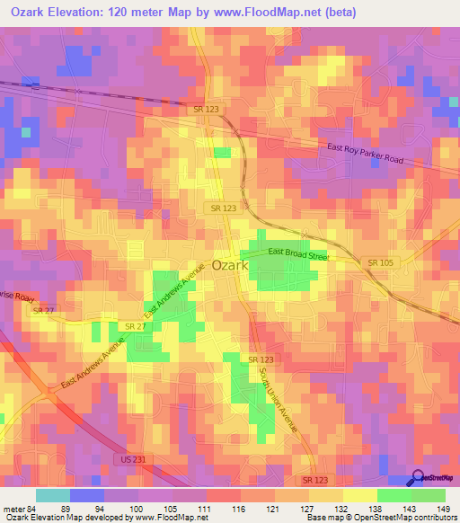 Ozark,US Elevation Map