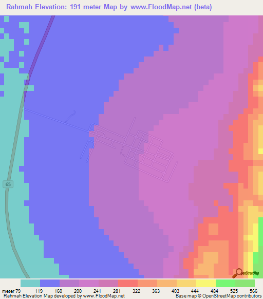 Rahmah,Jordan Elevation Map