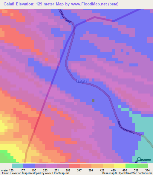 Galafi,Djibouti Elevation Map