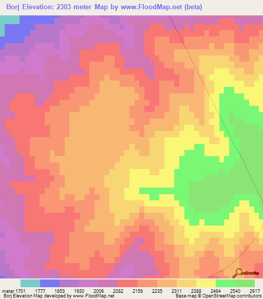 Borj,Iran Elevation Map